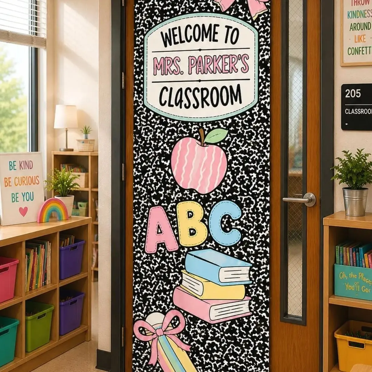 Personalized First Grade Teacher Pennant Flag Door Linen Tapestry Classroom Welcome Sign
