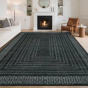 Modern 8x10 Area Rugs for Living Room, Washable Geometric Soft Non Slip Bedroom Rugs, Ultra Thin Low Pile Stain Resistant Large Carpet for Dining Room Office, Black