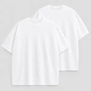 Menswear 2-Pack 100% Cotton Oversized White Short-Sleeve T-Shirts, Heavyweight Blank Tops for Men & Women, Top