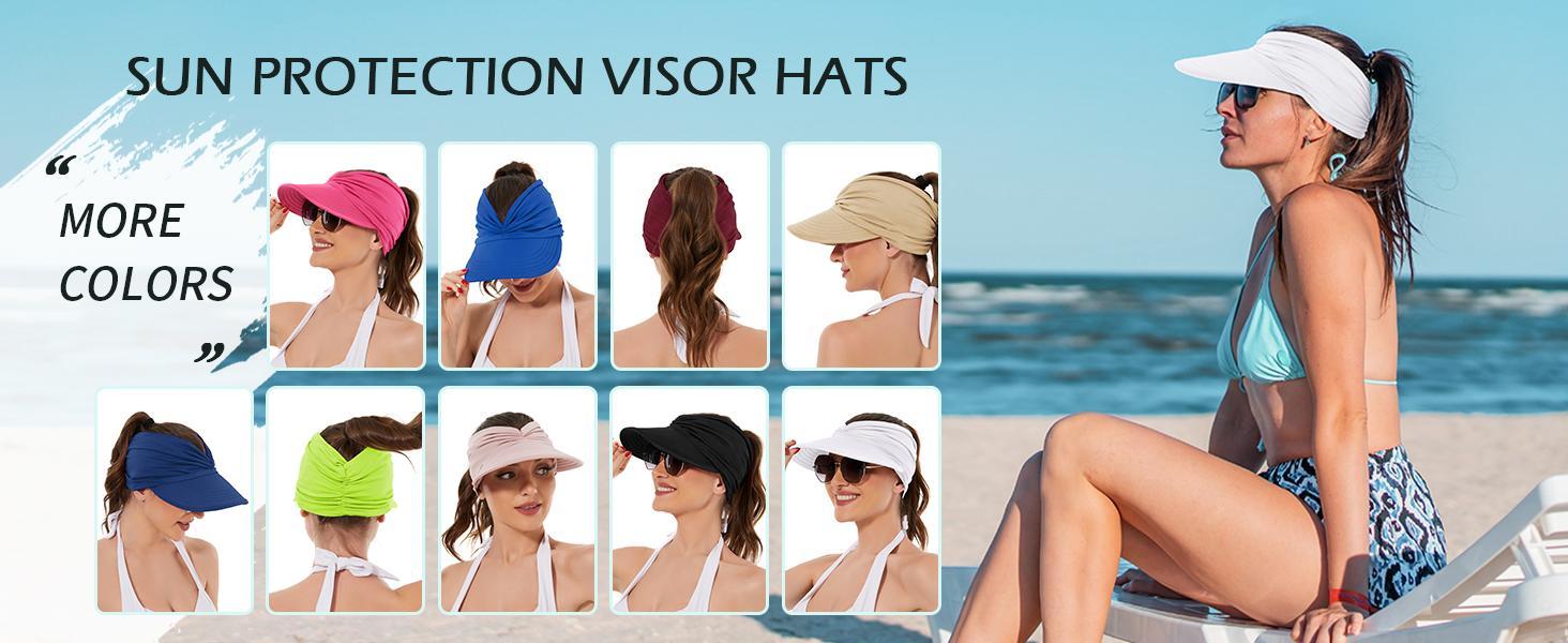 Women's UPF 50+ UV Protection Sun Visor Cap | SunSafeTok That Girl Aesthetic High Ponytail Wide Brim Hat | Birthday Gift for Her Beach Golf Hiking Outdoor Daily Casual Wear