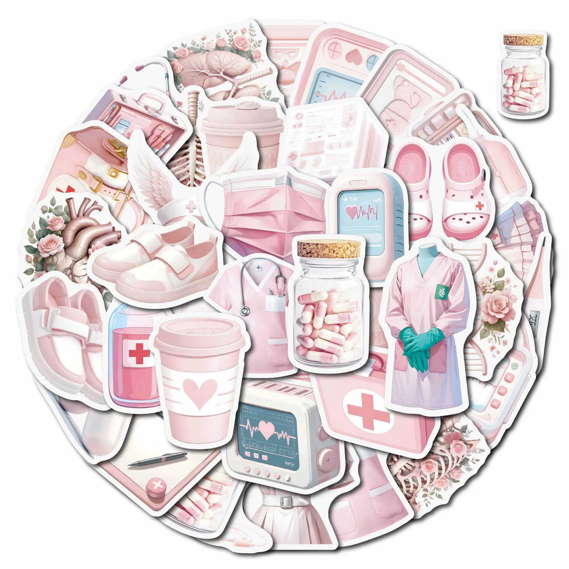 50 Pink Healthcare Stickers Cute Medical Decals for Students EMT EMS Notebook Laptop Decor