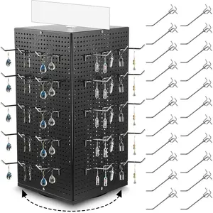 Pegboard Display with Pegboard, 9.8 x 9.8 x 20.5 In Rotating Display Stand Display Racks for Craft Shows Pegboard Organizer with Peg for Jewelry Organizing Retail (Black)