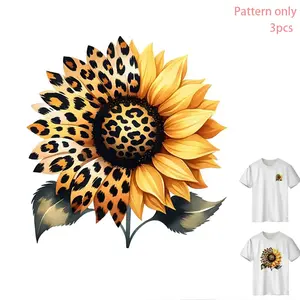 Leopard Print Sunflower Design, DTF Heat Transfer Vinyl for DIY Clothing, Washable PVC Iron-On Sticker, Suitable for T-Shirts, Jeans, Hoodies, Backpacks, Fashionable Creative Pattern, Decorative