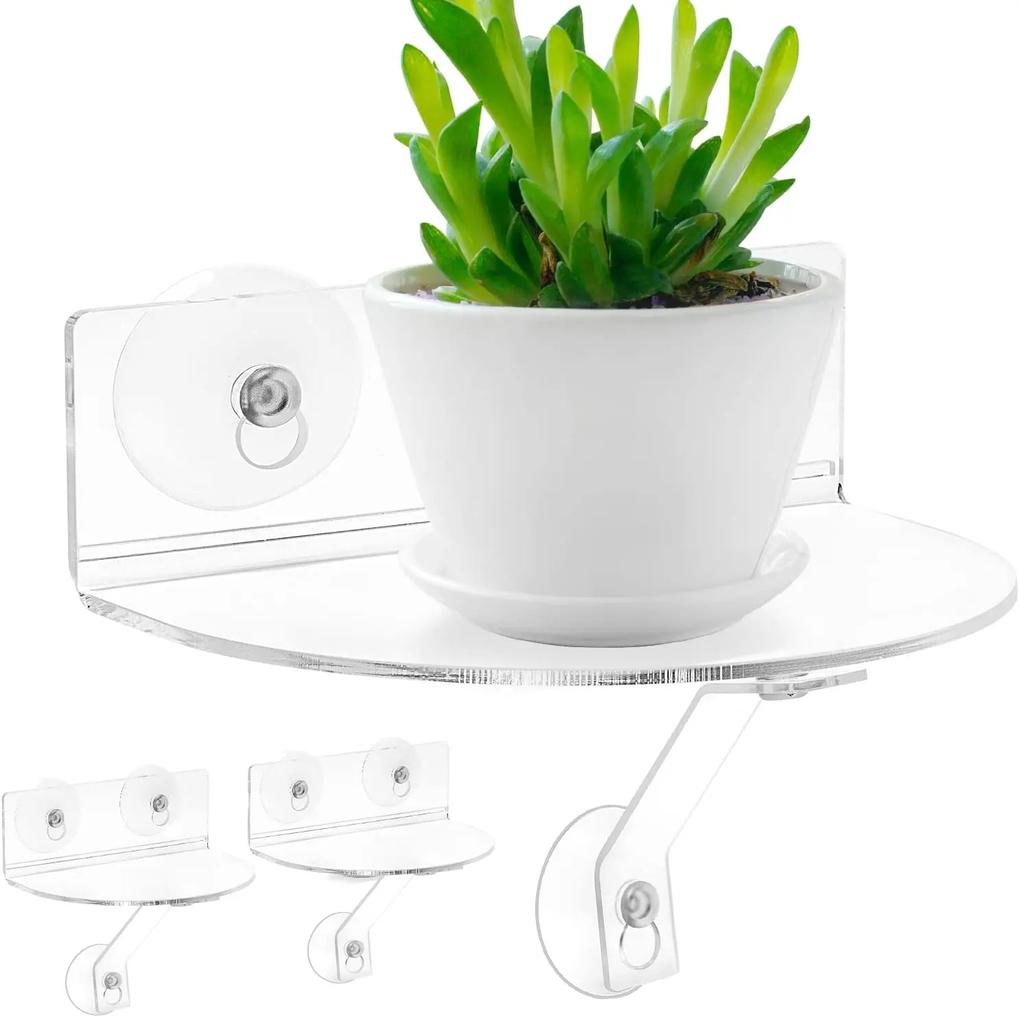 2-Pack  Window  Shelves with Suction Cups & Support Brackets - Semicircular Window Sill Extender for  Pots, , Flower Boxes,  Greens | Indoor/Outdoor Use