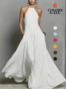 2026 Trendy Women's Minimalist  Blend Maxi Dress Backless Sleeveless Breathable For Spring Summer Vacation Travel Date Outdoor Daily Wear Going Out