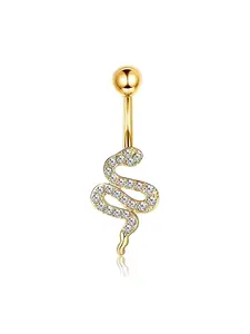 Fashion All-match Rhinestone Snake Belly Button Ring, New Trendy Snake Design Navel Ring, Fashionable Belly Piercing Body Jewelry, For Crop Top Decor