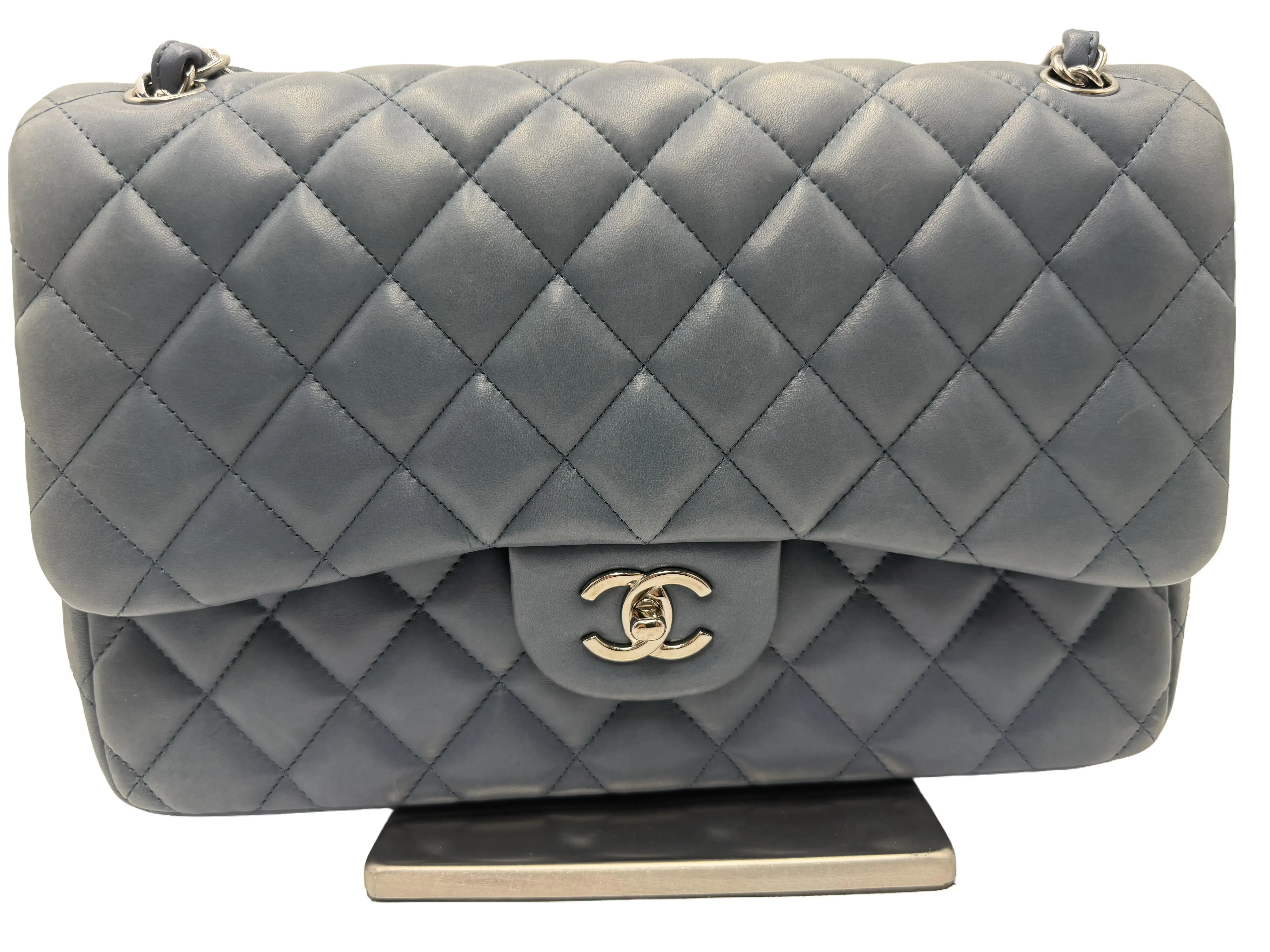 Pre-owned CHANEL lambskin Crossbody Bags Classic Flap CF 30 jumbo Gris Glacier