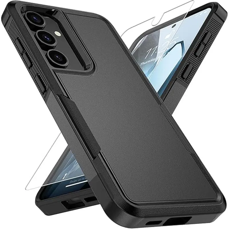 for Samsung Galaxy S24 FE Case with HD Screen Protector, 10 FT Military Grade Drop Protection, Anti-Slip Phone Case, Black Crystal Protective