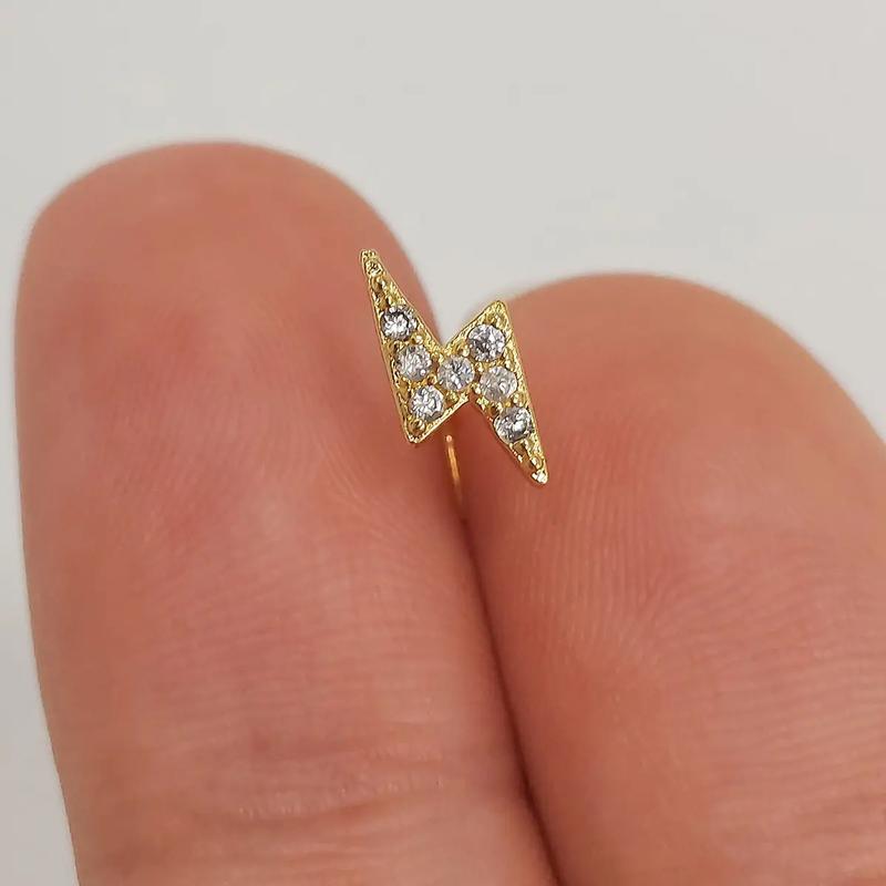 PVD Gold Plated Surgical Steel 20G Lightning Bolt Nose Stud L-Shaped Nose Rings CZ 1/4"