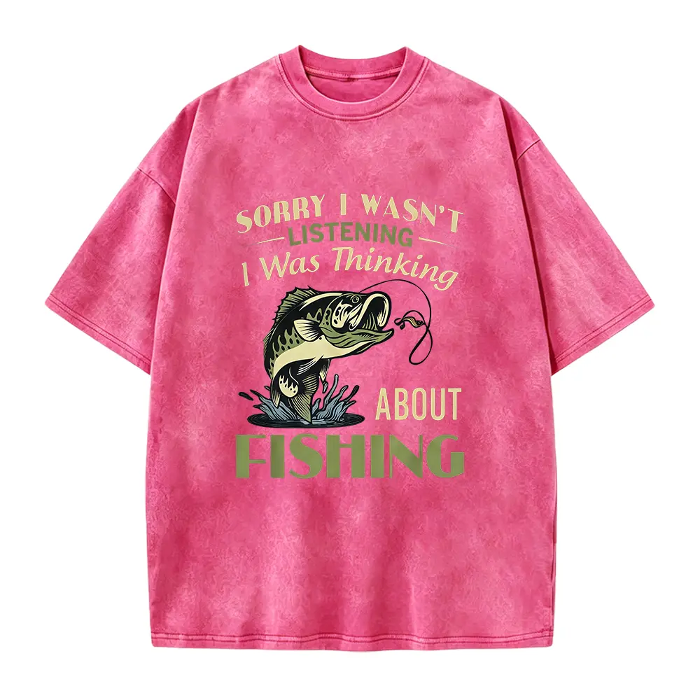 Women's Short-Sleeve Classic Casual T-Shirt - Unisex Humor Graphic Tee with "Sorry I Wasn't Listening" Bass Print, Vintage Fisherman Outdoor Clothes, Summervibes Spring Glow Up