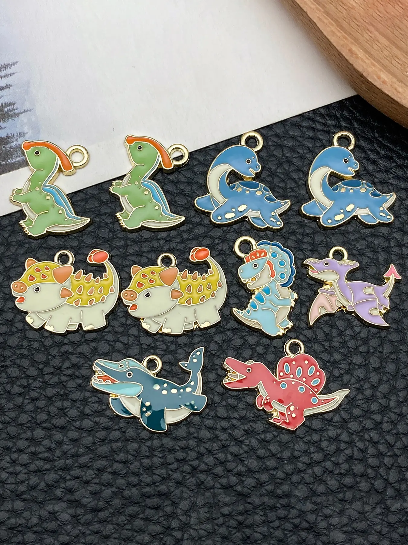 10pcs Cute Enamel Dinosaur Charms, Animal Pendants for DIY Jewelry Making, Bracelets, Necklaces, Earrings, Keychains, Craft Supplies