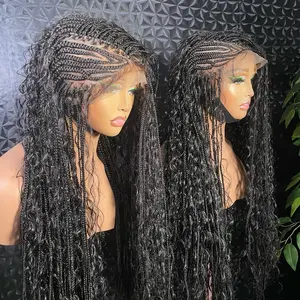 30 inches V flip with synthetic boho braids. fiber full lace. Medium: Cap size :21.5 – 22.5”