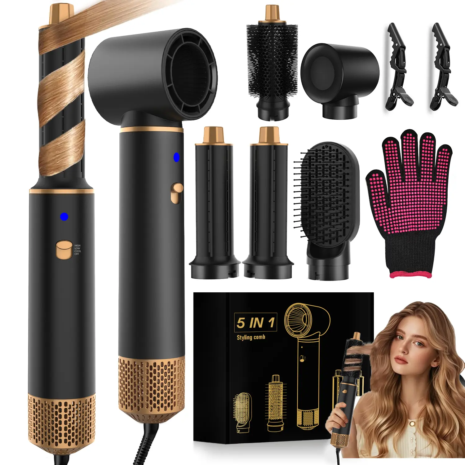 5-in-1 Ultra Lightweight Hot Air Brush Styler - Salon-Grade Blow Dryer & Hair Curler for Smooth Results on All Hair Types Curler Salon, 5-In-1 Curlers & Straighteners, Airflow Styler Curlers & Straighteners