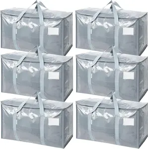 TICONN 6-Pack Extra Large Moving Bags, Heavy Duty Storage Tote with Zippers & Carrying Handles, Light Grey