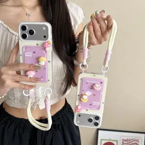 3D Mushroom Toy for iPhone 17 Air 13 Mini 16 Pro Max 15 Plus 14 12 11 Pro XR 7 8 SE Card Holder Cartoon Phone Case With Lanyard