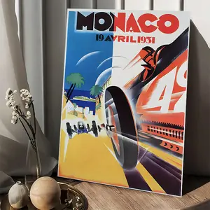 1 Piece Vintage 1931 Monaco Canvas Poster - Monaco Grand Prix Art Print, Showing Car No. 44, Red Racing Car and Historic Monte Carlo Circuit, April 19, Red/Black/Blue, Suitable for Living Room, Office, Garage Decoration - Gift for Racing Enthusiasts, Dyna