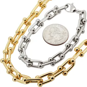 316L Stainless Steel 18k GP 10mm Graduated Link Chain Necklace Bracelet 8”-20”