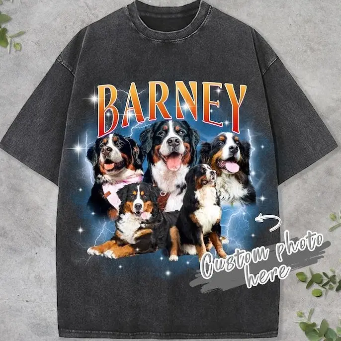 Custom Pet Portrait T-Shirt Retro 90s Graphic Tee