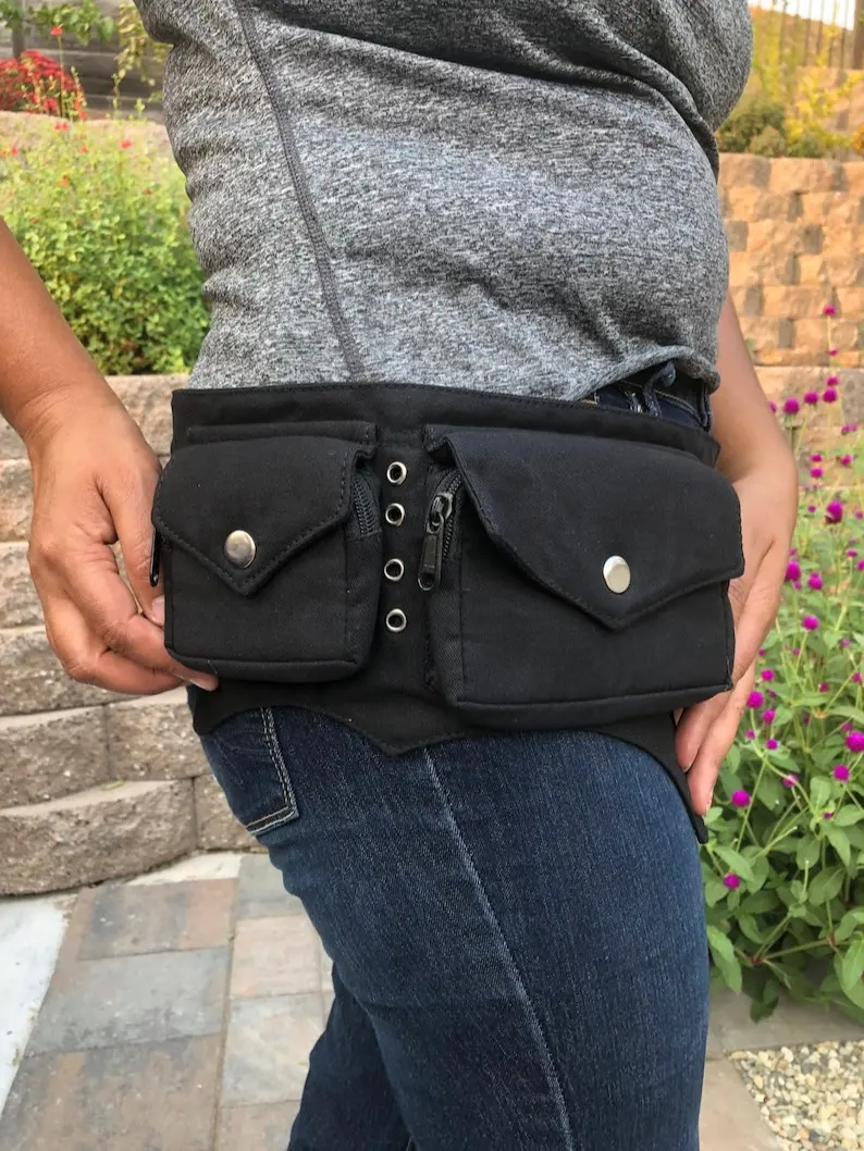 Six-Pocket Vegan Canvas Fanny Pack: Unisex Belt Bag