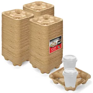 4 Cup Disposable Coffee Tray (300 Count) - Biodegradable and Compostable Cup Holder - Durable Drink Carrier for Hot or Cold Drinks, Uber Eats - to Go Coffee Cup Holder for Food Delivery Service