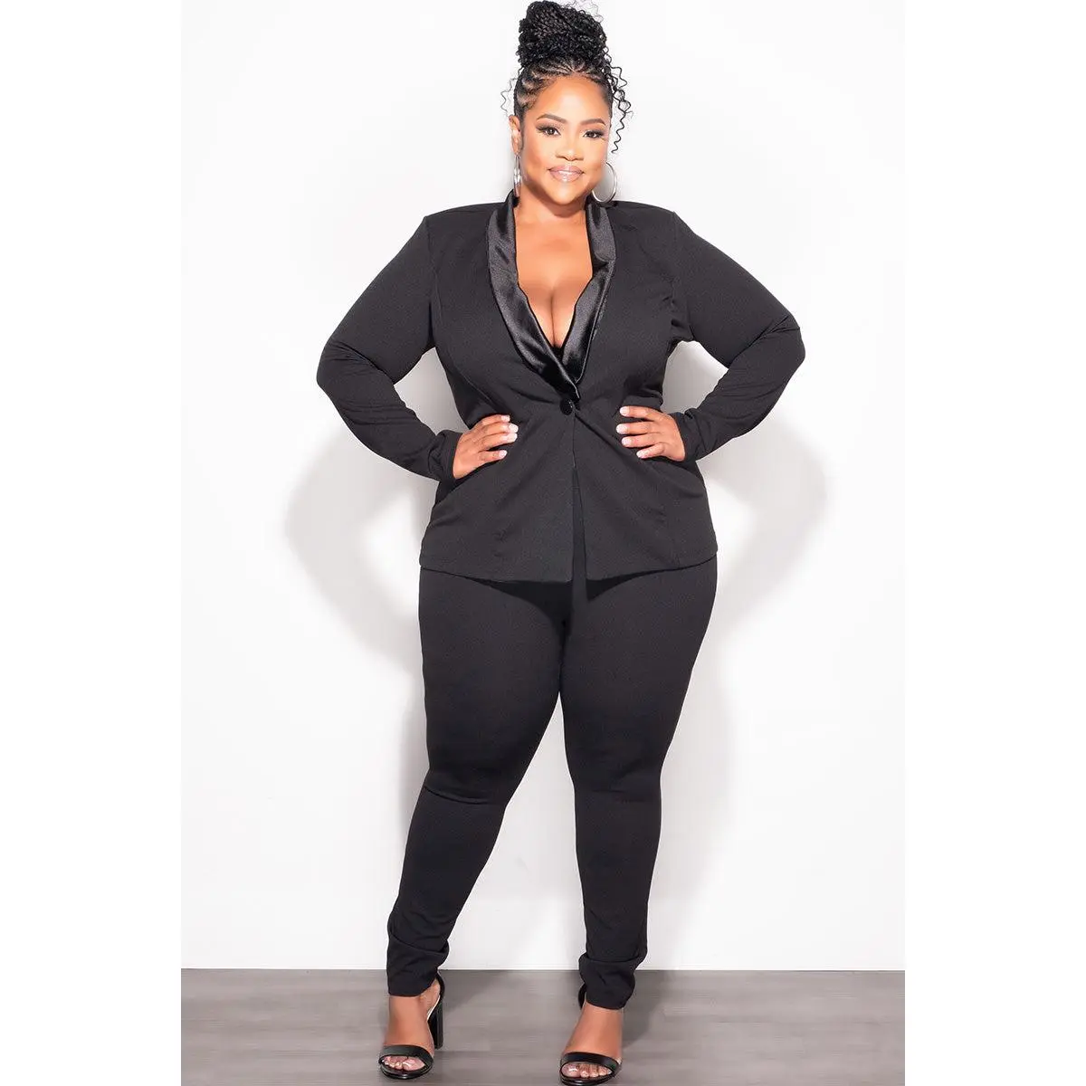 Final Sale Plus Size 2pc Blazer Suit Set in Black