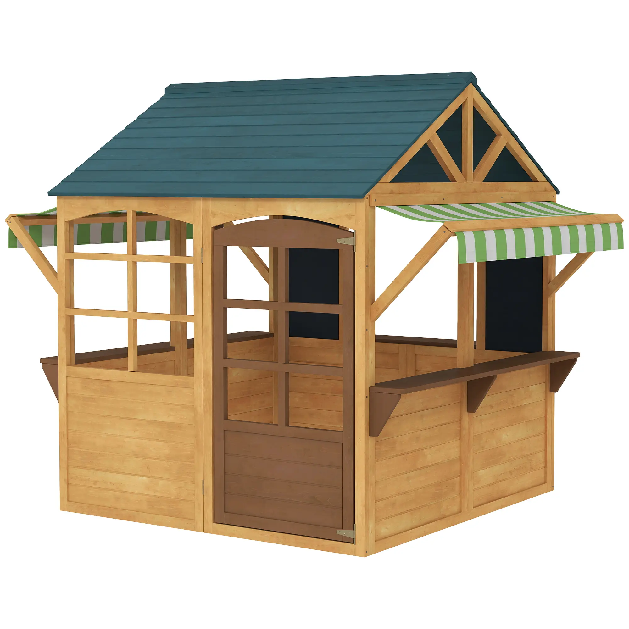 Outdoor Wooden Kids Cottage Playhouse Foldable Walls Easy Setup Waterproof UV Cover Under Eave for Daycare Playground Camp Cabin Birthday Gift