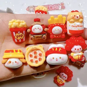 10-30-50-100PCS Cute Cartoon Pizza Bunny French Fries Resin Flatback Cabochons Mini Fake Food DIY Craft Supplies Kawaii Rabbit Charms for Scrapbook Phone Case Decor DIY Jewelry Hair Clip Accessories & Handmade Craft Decoration