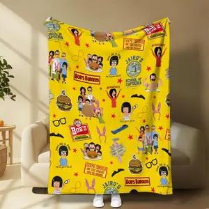 Bobb's Burgers Family Collage Yellow Blanket, Animated Comedy Home Decor For Fans Cartoon Move, Cozy Printed Throw Fleece Holiday Gift Idea | 310326.R3045.ID00