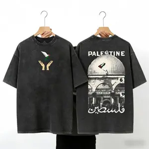 Palestine Freedom Vintage Oversized Tee – Double-Sided Washed Heavy Cotton Shirt with Hope & Solidarity Graphic | Retro Streetwear Limited Drop
