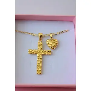 18k Gold Plated Nugget Cross & Heart Set