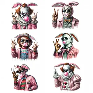 Easter Horror Theme Set, Bunny Ears, Bubble Blower Toy, DIY Clothing Stickers, Heat Transfer Patches, Iron-On Stickers, DIY Kit