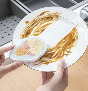 【New Washing】Cartoon Wood Pulp Sponge & Scouring Pad Combo — Printed, Compressed Kitchen Dishwashing Sponge and Cleaning Cloth — The Ultimate Pot-Scrubbing Tool Paper-thin; sheet-like
