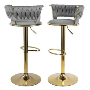 Emerald Velvet Swivel Bar Stools - 360 °   Rotation With Low Back & Footrest, Adjustable Counter Height Barstools, Gold Accent Frame (Set Of 2) dining table sand