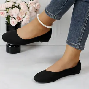 Women's Round Toe Solid Color Ballet Flats Classic Slip-on Girl Comfortable Lightweight Breathable Footwear Casual Dress Flat Shoes for Daily Wear