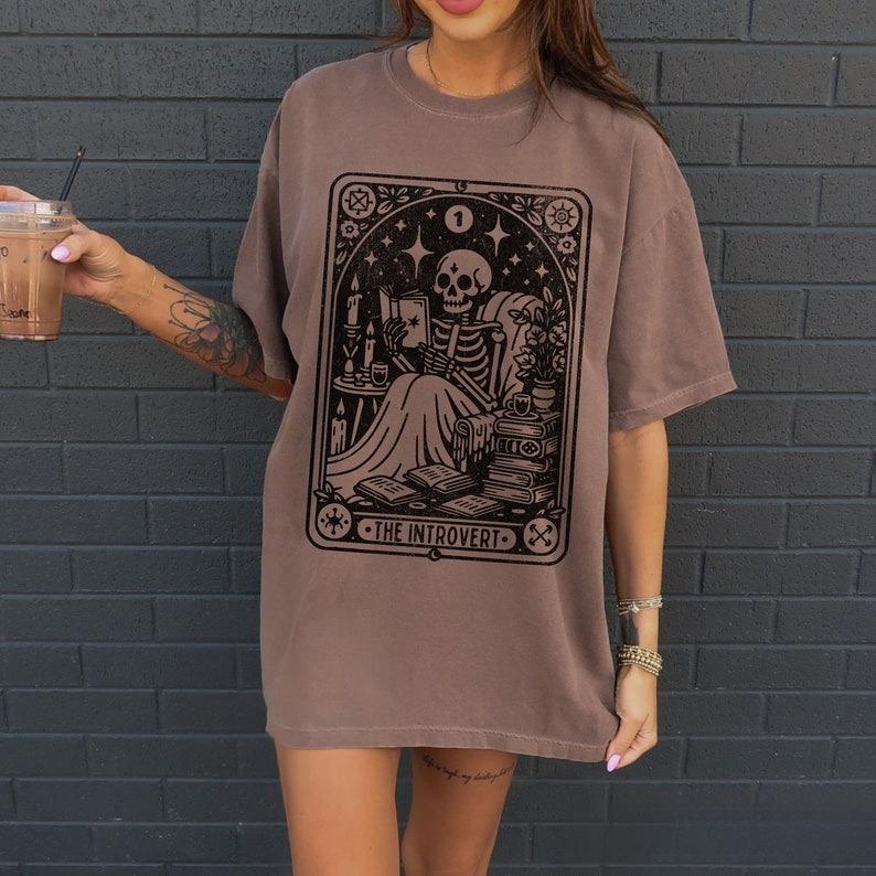 Comfort Colors The Introvert Tarot Card Shirt, Witchy Introvert Skull Funny T-Shirt , Witchy Tarot Card Shirt, Introvert Skeleton Tarot Card, Introvert Tee