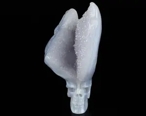 Skullis Crystal Skull, 4.8" Blue Chalcedony Carved Crystal Skull, Crystal Healing
