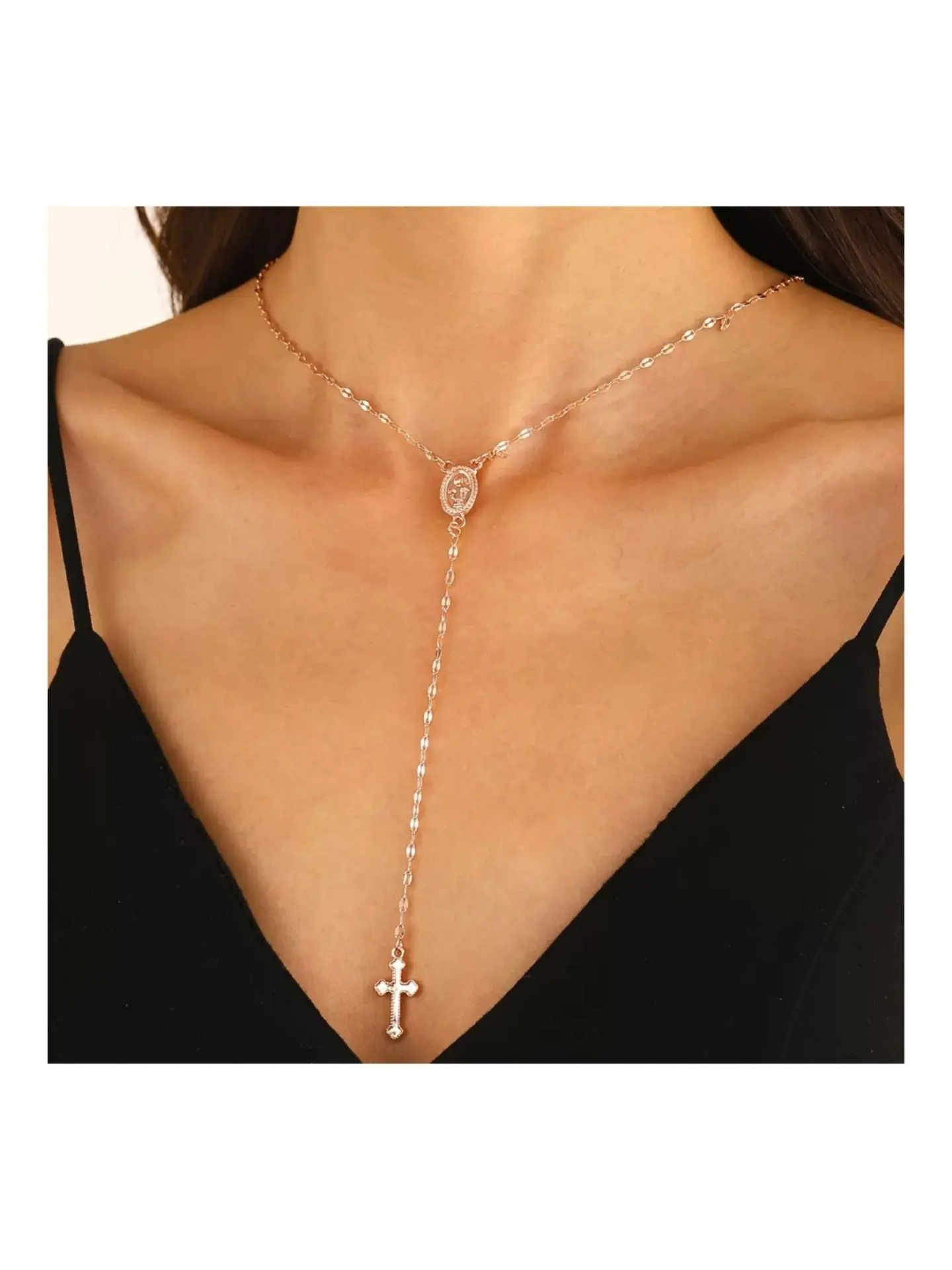 Mary Necklace with Cross, Elegant Y Chain, Faith Jewelry, Women's Gift, necklace for daughter, Multi-Functional, Perfect for Easter