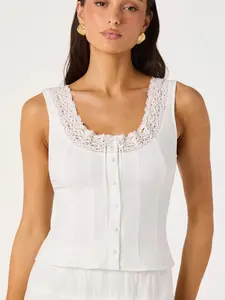 Victoria Crochet Trim Button-Front Top