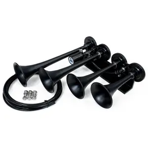HornBlasters The Rage 4-Chime Air Horn - Stealth Black Finish with Pre-Installed 12-Volt Air Valve & Mounting Hardware Included
