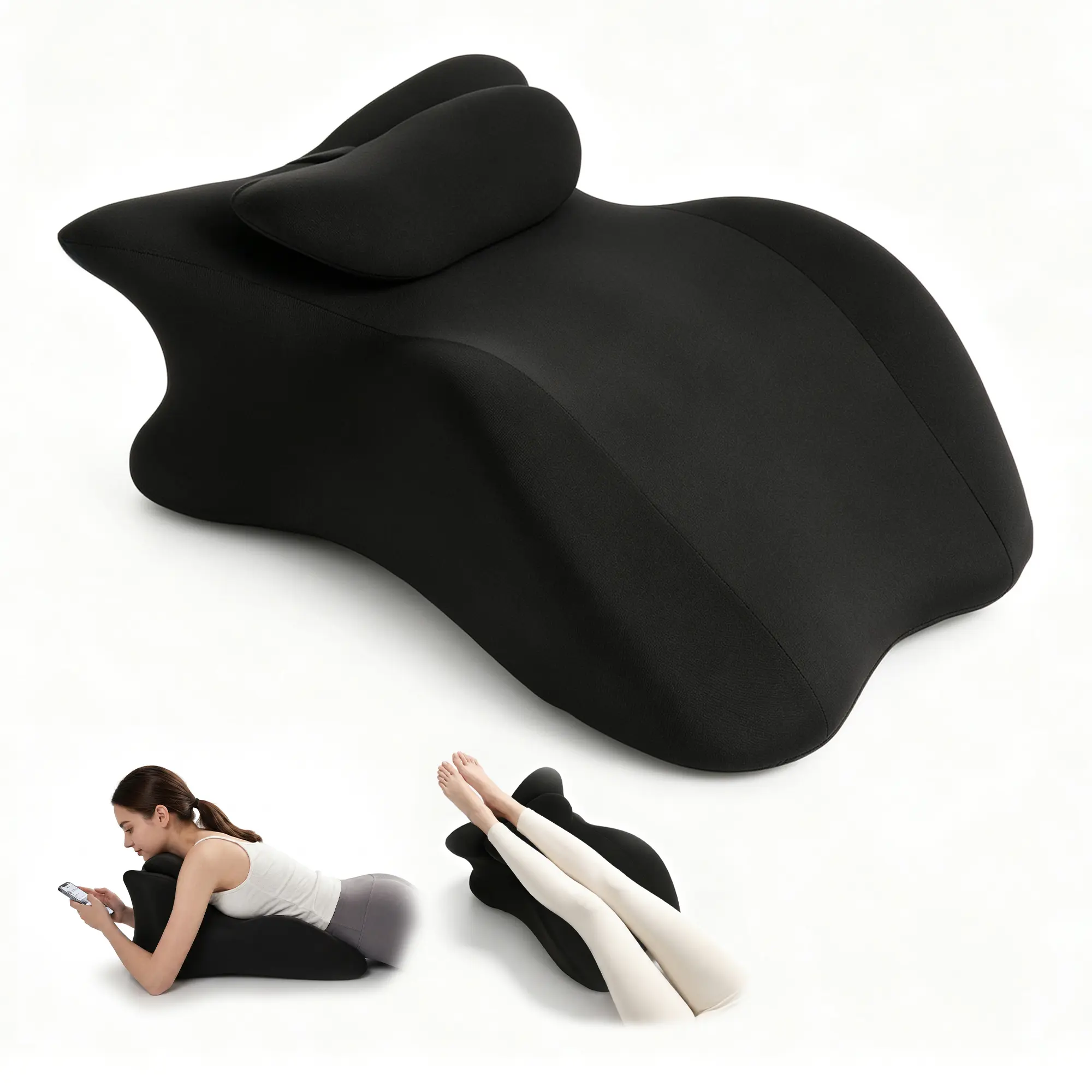 Hestia Orthopedic Supportive Cooling Quick-Recovery Memory Foam Prone Couple Pillow for Sleeping, Ergonomic Face-Down Pillow with Breathable Washable Cover, Firm Neck & Shoulder Pain Relief (Black), Orthopedic Memory Foam, Supportive Memory Foam