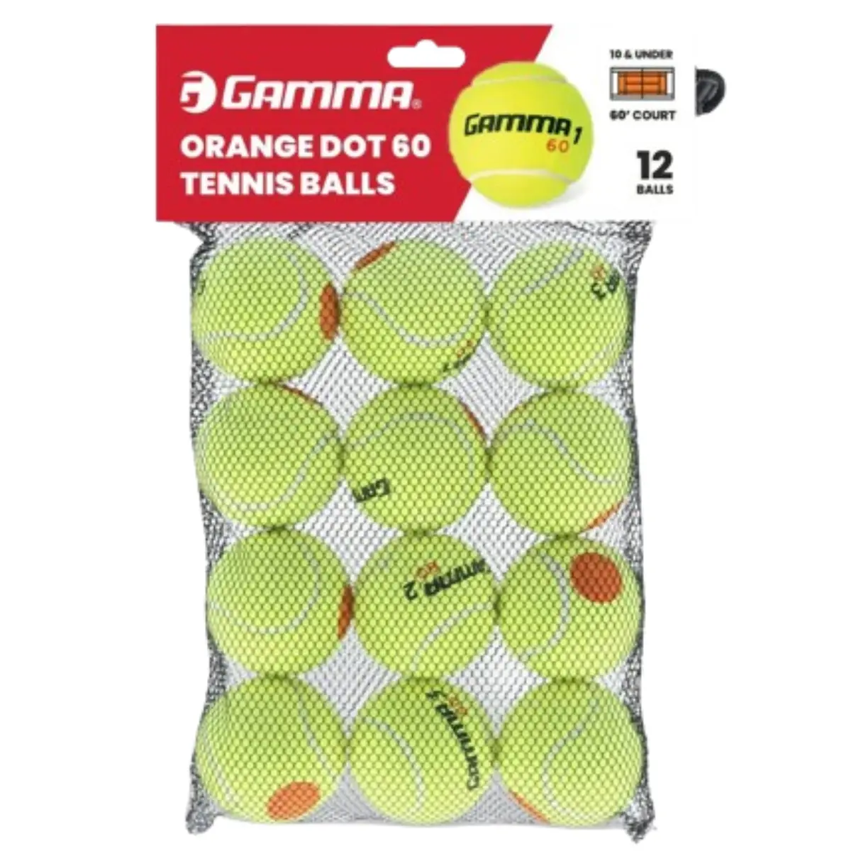 Gamma Orange Dot Tournament 60' Tennis Balls - Bag (12 Balls)