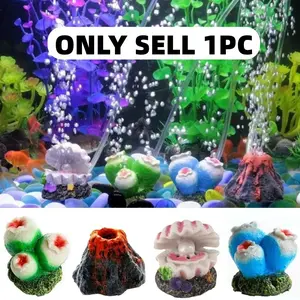 Small Aquarium Decor with Air Stone, Aquarium Bubble Tube, Oxygen-Enhancing Volcano Design, Healthy Habitat Decoration for All Fish Tanks, Aquarium Accessories