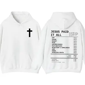Salvation Jesus Paid It All 2-Sided Hoodie, Christian Receipt Graphic Pullover, Faith Based Streetwear Top, Inspirational Religious Apparel