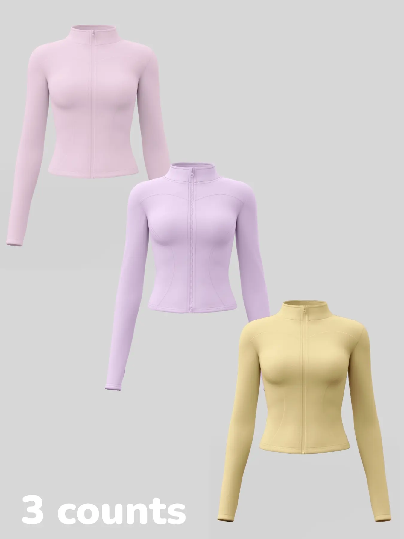 Light purple + light pink + yellow.