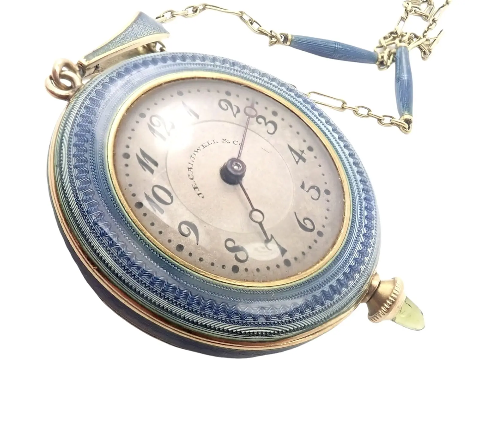 Vintage JE Caldwell Longines 14k Yellow Gold Diamond Enamel 32" Pendant Watch