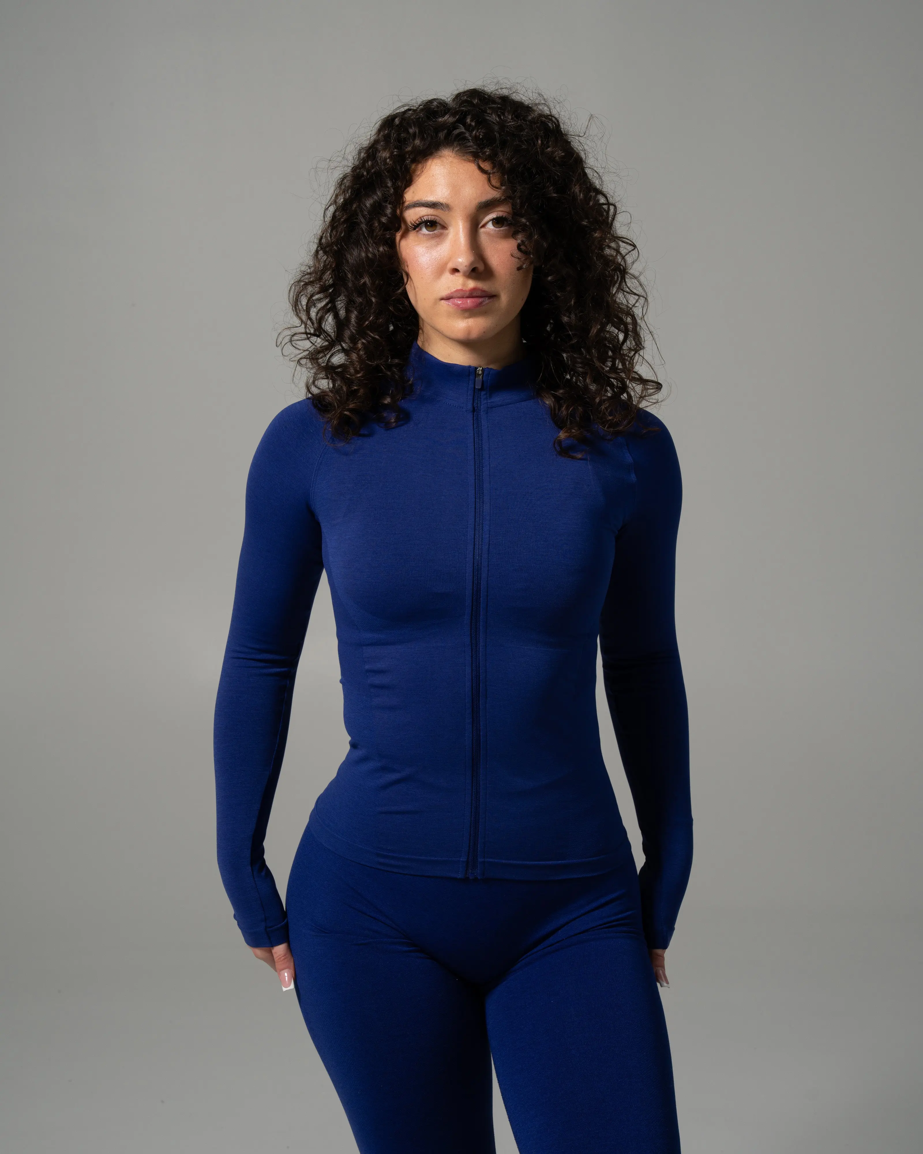 Alphalete Women's Glass Jacket - Indigo, Training Jacket, Seamless, High Compression, Breathable Mesh, Fitted, Gym Layer