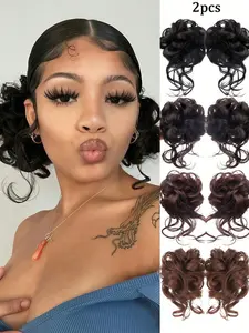2pcs Synthetic Messy Updo Hair Bun Chignon Scrunchies Fake Hair Band Braid Elastic Hairpiece Tail For Women Synthetic Curly Ponytail, With Messy Hair Pieces, Fluffy Hair Pieces, Ponytail, Bun Chignon, Hair Scrunchies
