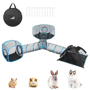 2025 Outdoor Cat Enclosures for Cats Indoor, Patio Portable Mesh Cat Tent, Tunnel, Playhouse with Free Carry Bag & Metal Rod for Multiple Cats and Small Animals, Includes Cat Playpen+2 Cat Tent+Cat Tunnel
