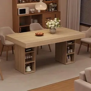 63-Inch Wooden Kitchen Table with Dual Side Storage, Dining Table for 6 w/Large Tabletop & Sturdy Frame, Rectangular Dining Table with Double Pedestal, for Dining Room, Dinner, Oak