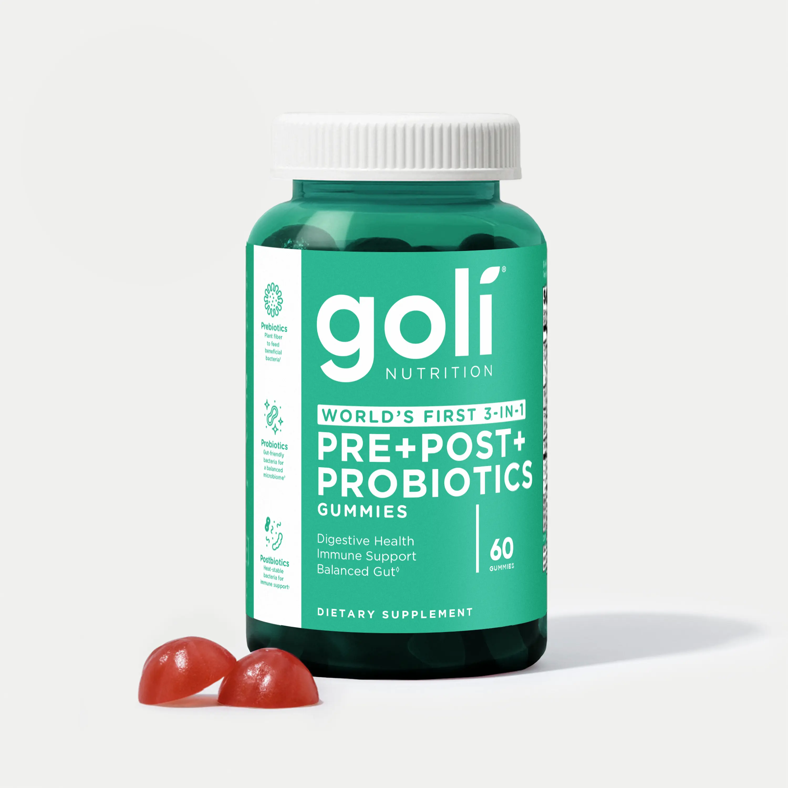 Goli Pre, Post, Probiotics Gummy - World's First 3-in-1 Gluten-Free, Vegan, Non-GMO, and Gelatin-Free.